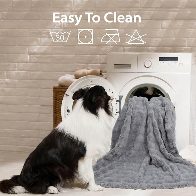 Dog Blankets Washable Pet Blanket - Fluffy Fuzzy Cat Puppy Blanket with Premium 300GSM 3D Fleece Bubble for Pet Kitten Doggy, Grey, 40x60IN - Image 4