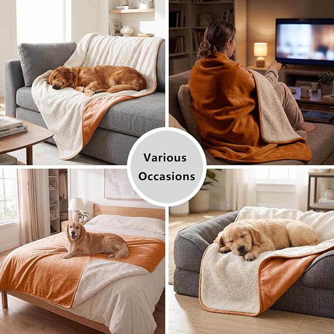 Waterproof Blanket for Dogs - Pet Throw as Furniture Protector | Cozy Sherpa & Smooth Velvet, Reversible and Machine Washable, for Couch and Bed, 60"x80", Orange - Image 6