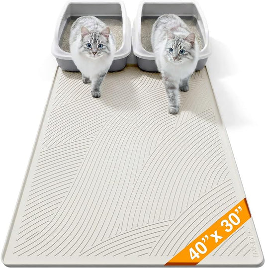 Cat Litter Box Mat - XL Extra Large Size 40 x 30 in, Water Proof, Kitty Litter Trapping Mat, Easy to Clean, Scatter Control, Odorless, Pet Supplies for Indoor Cats, Beige Gray by BANLYEO