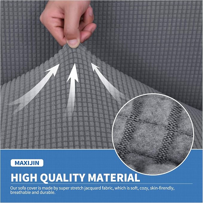MAXIJIN 4 Piece Couch Covers for 3 Cushion Couch Super Stretch Sofa Cover for Dogs Pet Proof Fitted Furniture Protector Spandex Jacquard Non Slip Magic Couch Slipcover Washable (Large, Light Gray) - Image 3