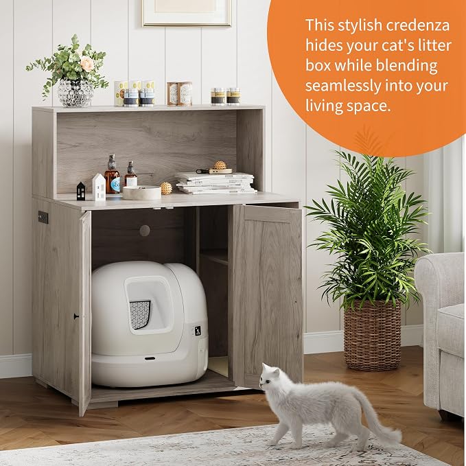 Extra Large Cat Litter Box Enclosure Furniture – Dog-Proof Cabinet with Scrape-resistant Pad, Built-in Outlet, Storage Space for Cat Accessories – Fits Automatic Litter Boxes – Indoor Cat House | Dog-Proof Cabinet with Scrape-resistant Pad, Built-in Ou... - Image 6