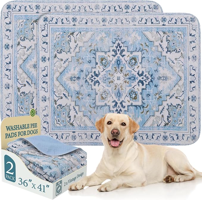 Homimp Washable Pee Pads for Dogs,2 Pack Reusable Puppy Pads Waterproof,Absorbent and Leakproof Dog Pee Pads,Non Slip Puppy Training Pads, Pet Mat for Floor, Crate, Couch, Whelping,Blue, 36"x41" by HOMIMP