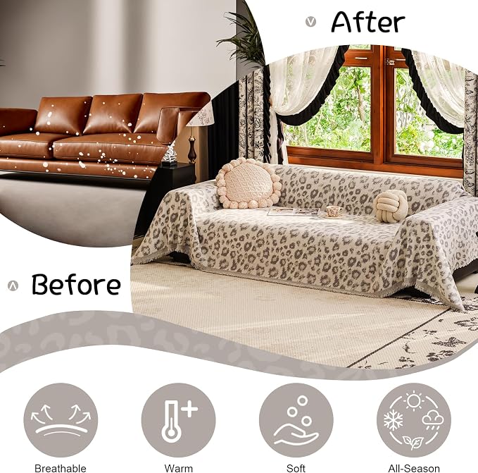 VClife Cute Animal Couch Cover, Skin-Friendly Dog Sofa Cover for 2 Seater Sofa, Aesthetic Leopard Print Sofa Furniture Protector for Bedroom Living Room, Vintage Casual Couch Slipcover for Couch - Image 4