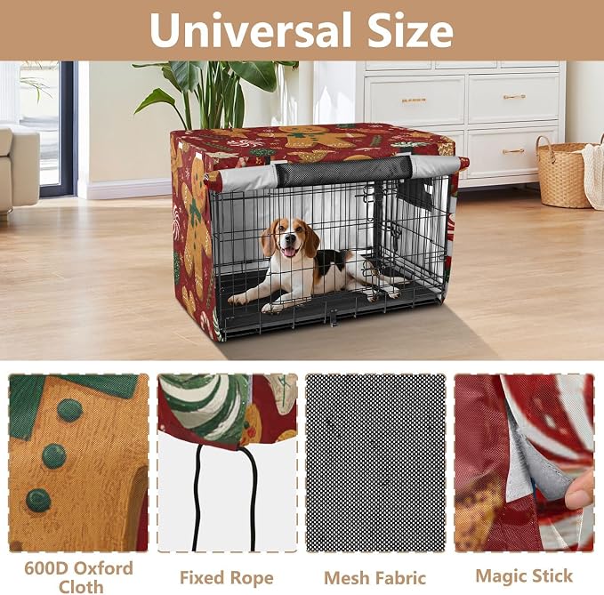 Dog Crate Cover Kennel Cover for Dog Cages Breathable for Wire Cage Indoor Outdoor Red Christmas Gingerbread Candy Canes - Image 4