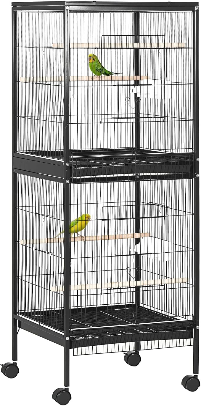 PawHut Large Bird Cage 1.7 ft. Width for Wingspan 55", Black | Bird Aviary Indoor, Multi-Door Design, Fit for a Canary, Finch, Conure by PawHut