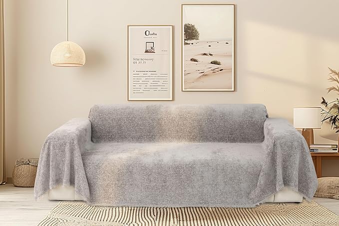 Luxury Grey Soft Durable Chenille Couch Cover for All Shape Sofa Couch Sofa-Bed Slub Furniture Protector Machine Washable, Solid Gray Sofa Slipcover for Dog Pet Kid Large 71x118’’ | for All Shape Sofa Couch, Slub Furniture Protector Machine Washable, G... by TOYROOM