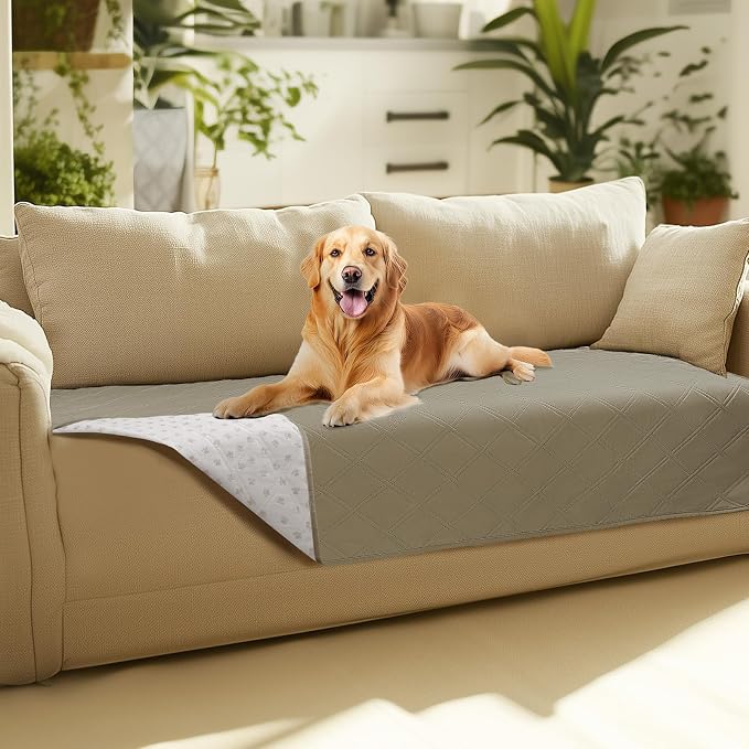 Luciphia Waterproof Couch Cover for Dogs, Non-Slip Pet Sofa Protector | Non-slip waterproof couch cover scratch-resistant machine washable protects sofa bed from spills fur, Taupe White, 30" x 70" by luciphia