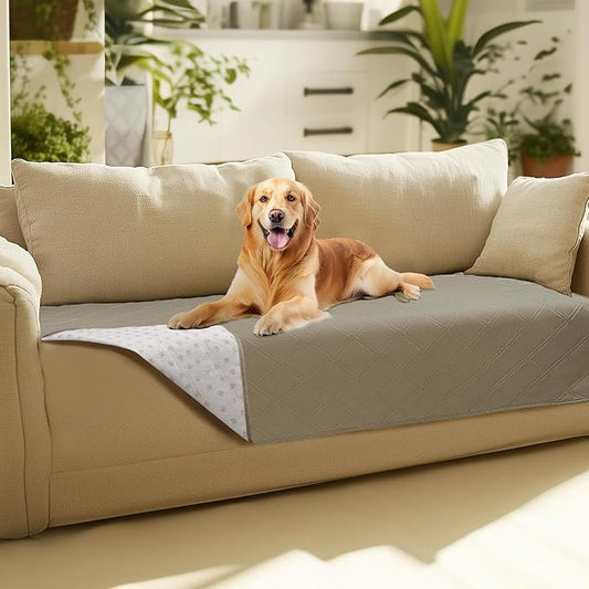 Luciphia Waterproof Couch Cover for Dogs, Non-Slip Pet Sofa Protector | Non-slip waterproof couch cover scratch-resistant machine washable protects sofa bed from spills fur, Taupe White, 30" x 70" by luciphia