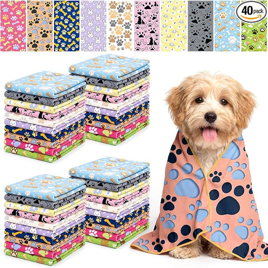 40 Pcs Dog Towels for Drying, 20"x40" Quick Drying Microfiber Pet Bath Towel, Dog Grooming Absorbent Towel with Cute Pattern, Soft Bathrobe for Large Medium Small Puppy Cat by Unknown