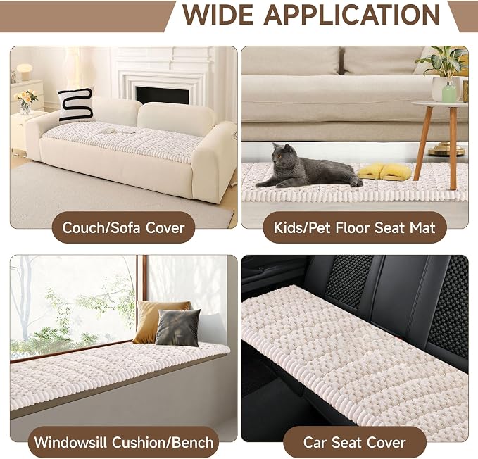 OTOB Couch Covers for Dogs Washable Non Slip Pet Couch Cover Protector | Cream, 23.6" x 47.2", Fuzzy Soft Plush, Pet Friendly, All Seasons, Breathable, Modern, Thick Wear-Resistant, Sofa Cover - Image 6