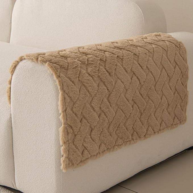 Waterproof Dog Bed Cover Non Slip Couch Cover for Dogs Washable Soft Faux Fur Sofa Cover Couch Covers for 3 Cushion Couch Sofa Pet Friendly (Dark Beige, 22.5x22.5（2pc）) by Unknown