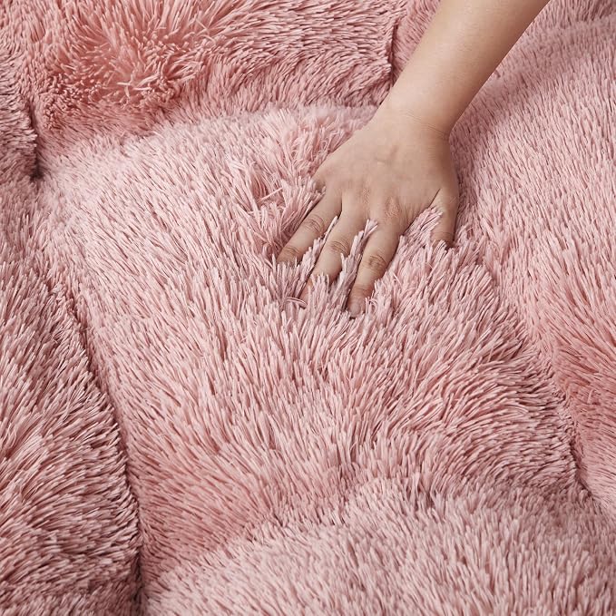 EHEYCIGA Fluffy Dog Crate Bed, Plush Extra Large Plus Dog Pillow, Pink | Xlarge Calming Anti Anxiety Plush Faux Fur Mat for Large size dogs, Washable Soft Warm Plus Dog Pad with Non-Slip Bottom - Image 4