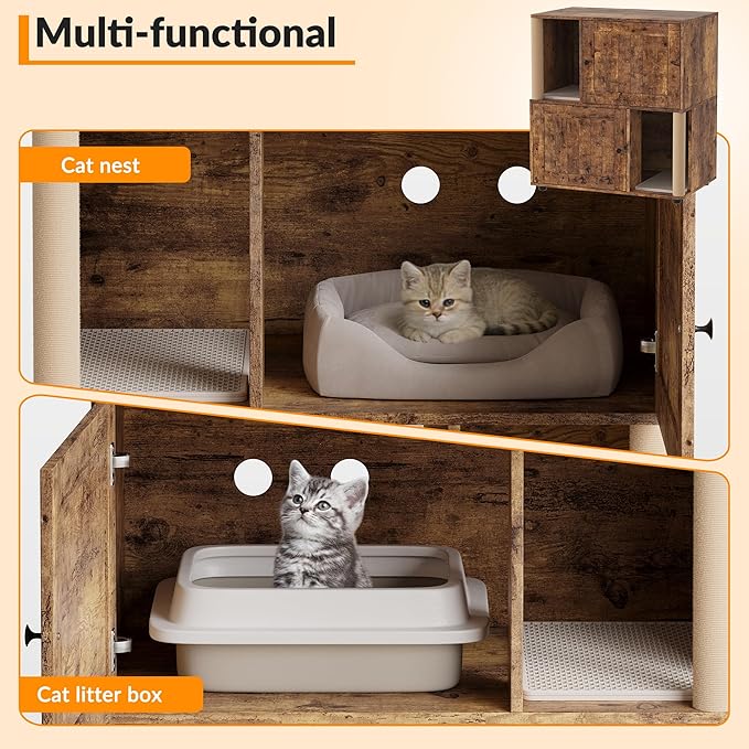 Litter Box Cabinet, Hidden Cat Litter Box Furniture with Dual Compartments, Odor Control & Scratch-Resistant Panels, Compact Enclosure for Multiple Cats, White Black Grey - Image 3
