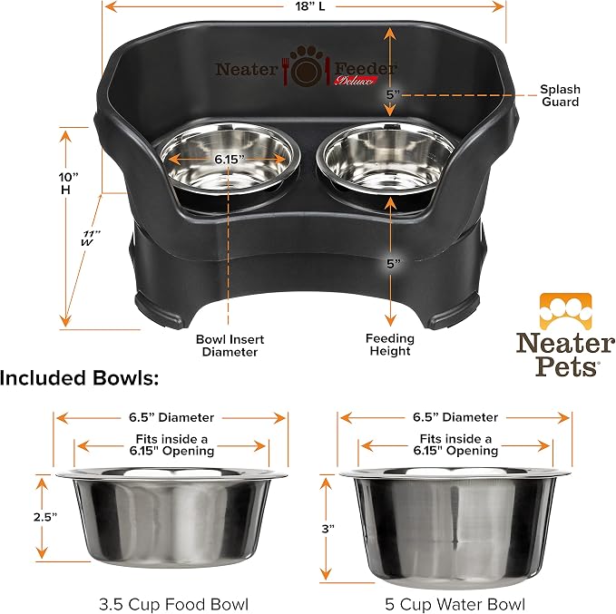 Neater Pet Brands Neater Feeder Deluxe Mess Proof Dog Bowls Elevated for Medium Dogs 19-40 lbs, Made in USA, No Spill Raised Dog Food Bowl Stand Feeding Station, Food and Water Bowl Set, Black - Image 7