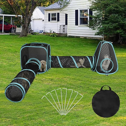 Outdoor Cat Enclosure for Indoor Cats, 4-in-1 Cat Tent Tunnel Playpen Set | Indoor Outdoor Cat Playpen, Pop Up Travel Tent, DIY Shapes, 9.45 ft Play Space, Mesh Panels for Airflow, Ground Stakes by BWOGUEPetHome