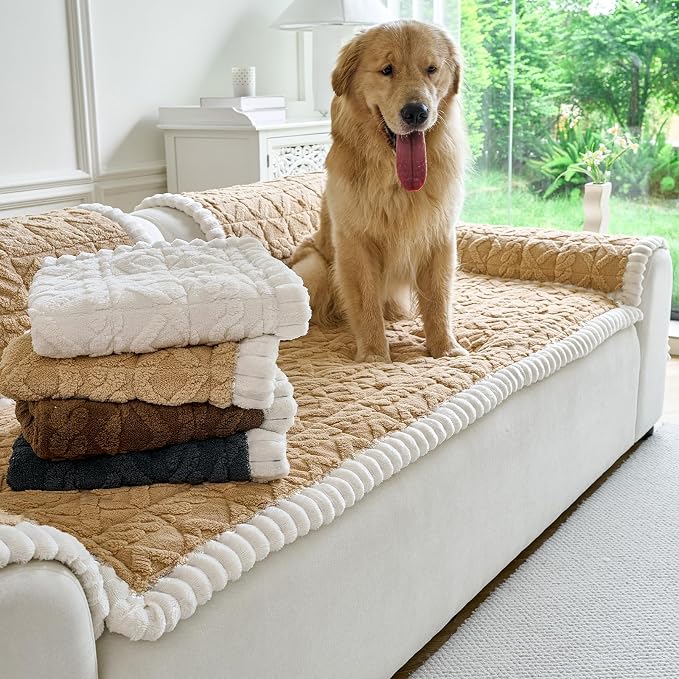Fuzzy Couch Covers for Dogs, Non Slip Thick Dog Couch Cover Protector, Plush Pet Couch Covers for Sofa Washable, Soft Sofa Cushion Slipcovers Pet Friendly(1PC, Light Brown, 27.6”x82.7”) - Image 2