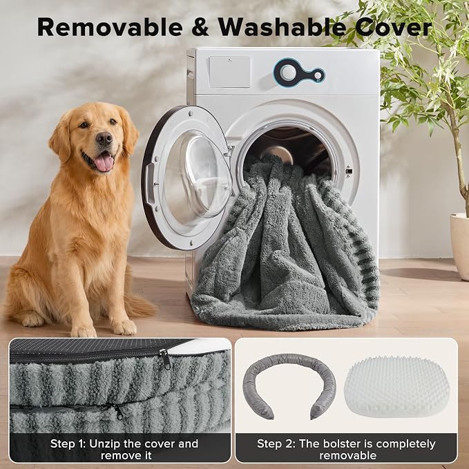 MIXJOY Orthopedic Dog Beds Large Sized Dog,Extra Large Washable Dog Bed Waterproof Oval Dogs Bed with Removable Cover,Egg-Crate Foam Big Pet Bed Couch with Bolster,Non-Slip Bottom,XXL 48"X35",Grey - Image 7