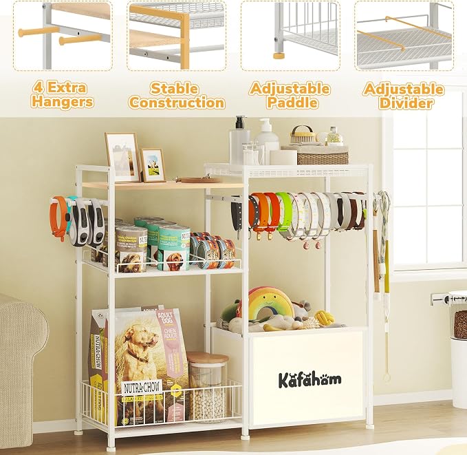 KAFAHOM Dog Toy Basket with Collar Leash Holder Hooks, Large Pet Bin, Dog Toy Box for Living Room Area, Cat Stuff Storage Organizer with Cabinet and Can Dispenser, Great Gifts for Pet Lovers - Image 5
