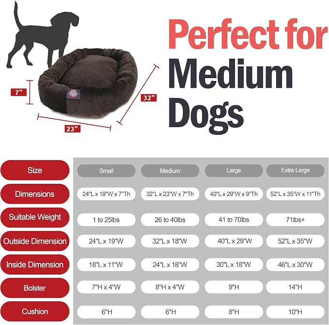 Majestic Pet 32 Inch Micro Velvet Calming Dog Bed Washable – Cozy Soft Round Dog Bed with Spine for Head Support - Fluffy Donut Puppy Mat 32x23x7 (inch) Medium - Storm (2025) - Image 3