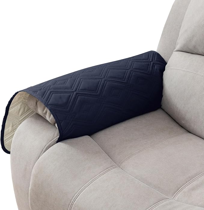 Genina 100% Waterproof Couch Arm Covers Set of 2, Armrest Covers for Sofa Couch Armchair, Anti-Slip Sofa Arm Cover Protectors Armchair Slipcovers for Pets Dogs (Navy Blue) by Genina