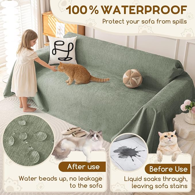 OstepDecor Waterproof Couch Covers for Pets, Couch Protector from Cat Claws | Washable Sofa Cover for Dogs, Non Slip Furniture Protector for Sofas, Loveseats & Sectionals, 71"x102", Green - Image 4