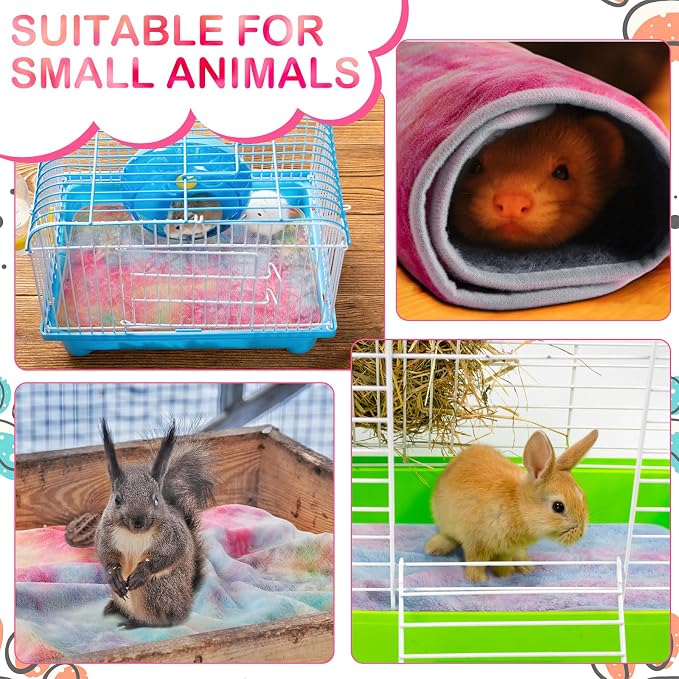 Tudomro 8 Pcs Absorbent Guinea Pig Blankets Washable Small Animal Fleece Bedding Cage Liners Reusable Pet Sleep Mat Pad Cover for Ferret Chinchilla Furniture Protection(Tie Dye,16 x 24 Inch) - Image 6