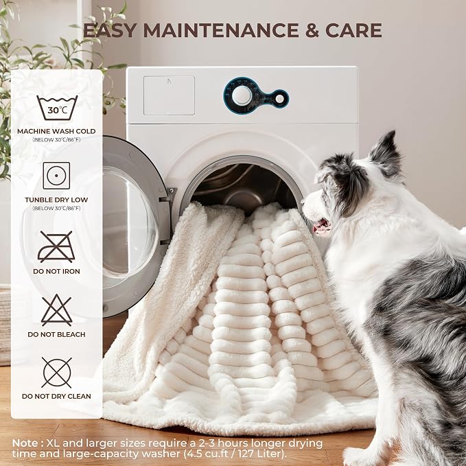 Waterproof Dog Blanket for Large Dogs, Soft Corduroy Fleece Pet Blanket Washable, Double Sided Cat Blankets for Furniture Protection, Reversible Cozy Calming Couch Blanket, 50"x60", Cream - Image 5