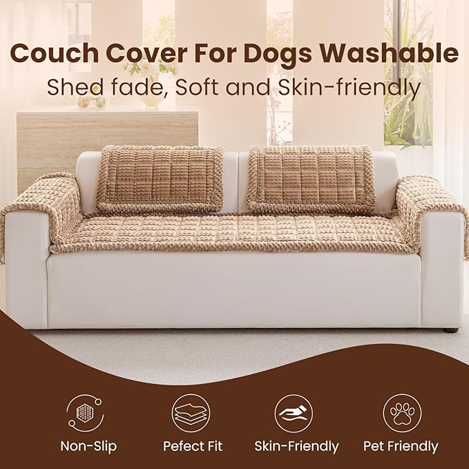 Couch Cover for Dogs Washable, Non Slip Couch Covers for Sofa Pet Friendly, Couch Cushion Covers for Dog, Thick, Soft for Sofa Protector (Camel, 27.6" x 59"/70 x 150cm) - Image 2