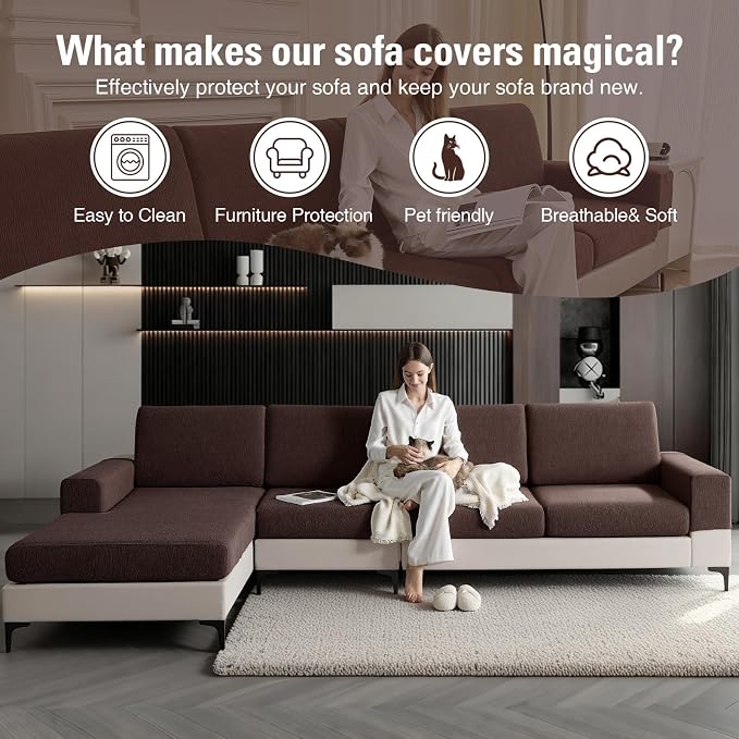 Sectional Couch Covers Stretch Cushion Covers Washable Wear-Resistant Universal Sofa Slipcovers Furniture Protector Separate Seat Chaise Couch Cover (Brown, 2 PC Armrest Covers) - Image 6