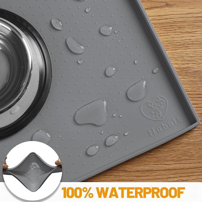 Hubulk Dog Feeding Mat,100% Waterproof Food Grade Silicone Pet Food and Water Bowl Placemat,Dishwasher, High Raised Edge to Prevent Spills,Nonslip Tray to Stop Messes on Floor (32"x24"x1.0", Grey) - Image 4