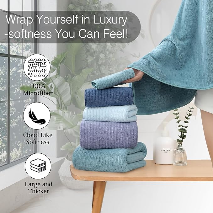 18 Piece Family Bath Towel Set Include 6 Bath Towels,6 Hand Towels and 6 Washcloths Soft Bathroom Towel with Hanging Loops,Highly Absorbent Quick Dry Towels Set for Bathroom,Hotel and Spa-Turquoise - Image 5