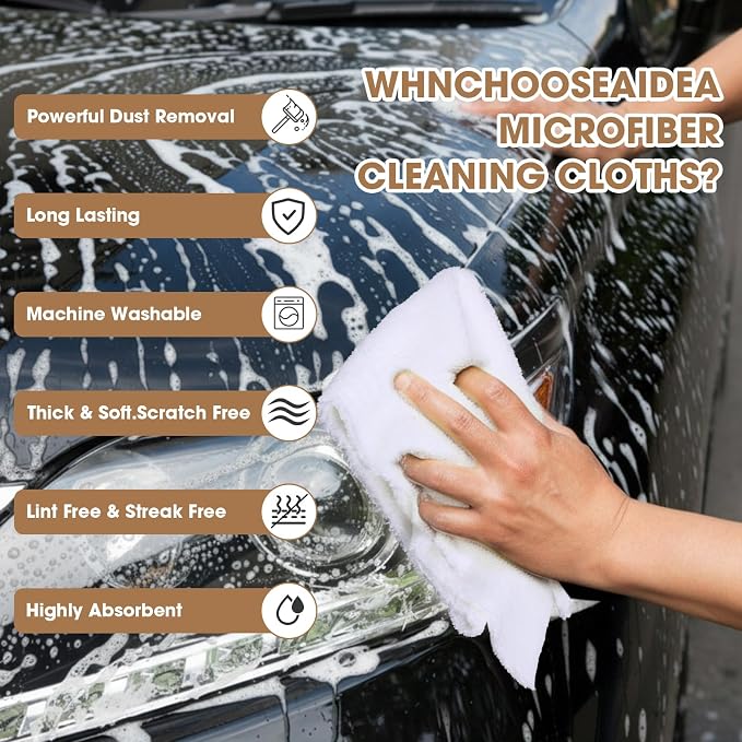 Shimeyao 30 Pcs 16 x 16 Inch Edgeless Microfiber Plush Towels for Cars Detailing Drying Wash Polishing Absorbent Cleaning Cloths, 500 GSM (White) - Image 4