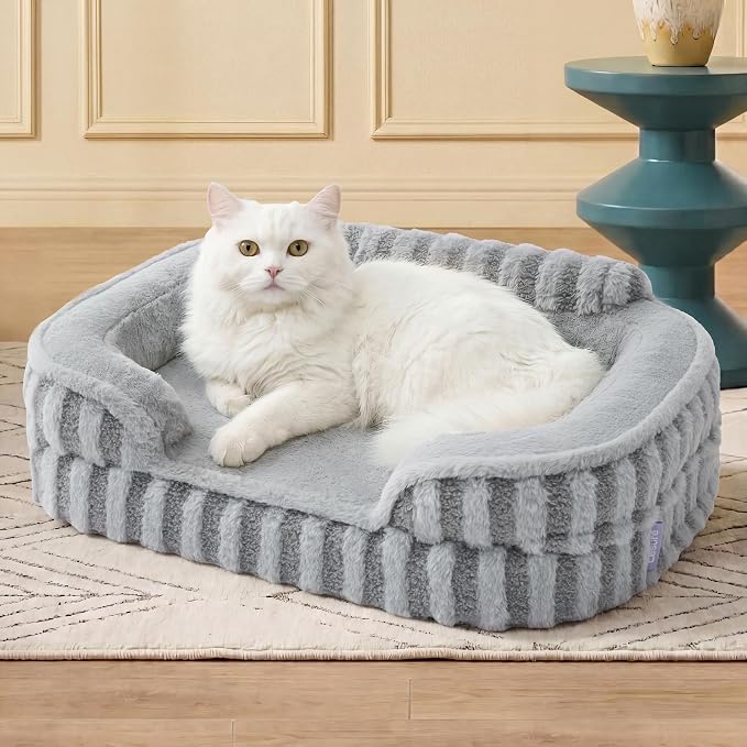 LE SURE Cute Cozy High Back Orthopedic Small Dog Bed with Sides, 24" Grey | Waterproof Pet Bed with Sides, Aesthetic Comfy Egg-Crate Foam Pet Couch Sofa, Removable Washable Cover, Non-Slip Bottom by Lesure