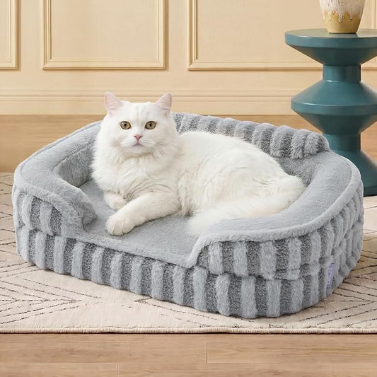 LE SURE Cute Cozy High Back Orthopedic Small Dog Bed with Sides, 24" Grey | Waterproof Pet Bed with Sides, Aesthetic Comfy Egg-Crate Foam Pet Couch Sofa, Removable Washable Cover, Non-Slip Bottom by Lesure