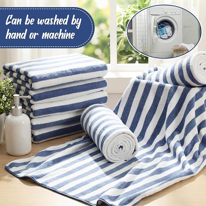 SmoothNovelty 16 Pack Microfiber Bath Towels Bulk 27'' x 60'' Oversized Size Bath Towel Highly Absorbent Extra Large Soft Drying for Beach Shower Summer Salon Sport Gym Party (Stripes,Haze Blue) - Image 5