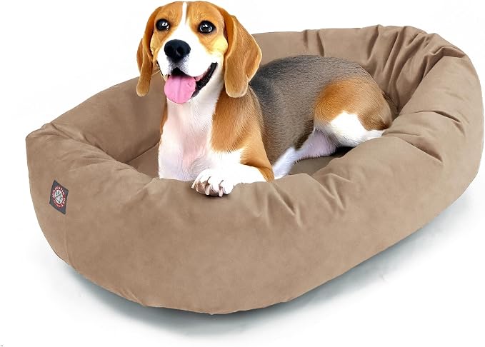 Majestic Pet 32 Inch Suede Calming Dog Bed Washable – Cozy Soft Round Dog Bed with Spine Support for Dogs to Rest their Head - Fluffy Donut Dog Bed 32x23x7 (Inch) - Round Pet Bed Medium – Stone (2025) by MajesticPet