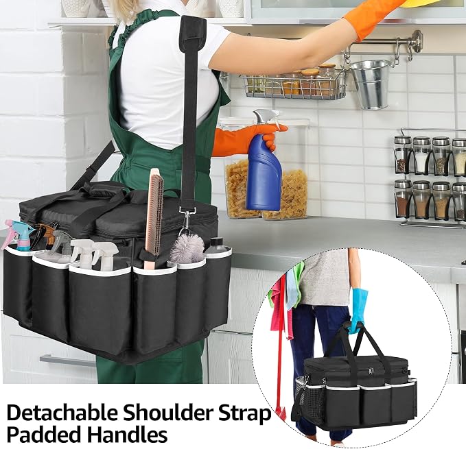 HODRANT Extra-Large Cleaning Caddy with EVA Hard Bottom with Shoulder Strap | High Capacity Cleaning Supplies Organizer for Housekeeping & Home Work, Cleaner Tools Tote Bag, Patent Design - Image 5