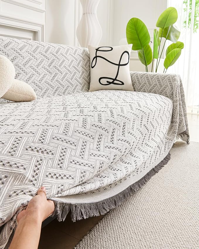 AIVIA Loveseat Cover Sheet Blanket, Reversible Anti Slip Cushion Covers for 2 Seater Couches with Armrest, Love-Seat Furniture Decor Slipcovers Protector for Dogs Cats Pets (Gray White 71"x102") - Image 3