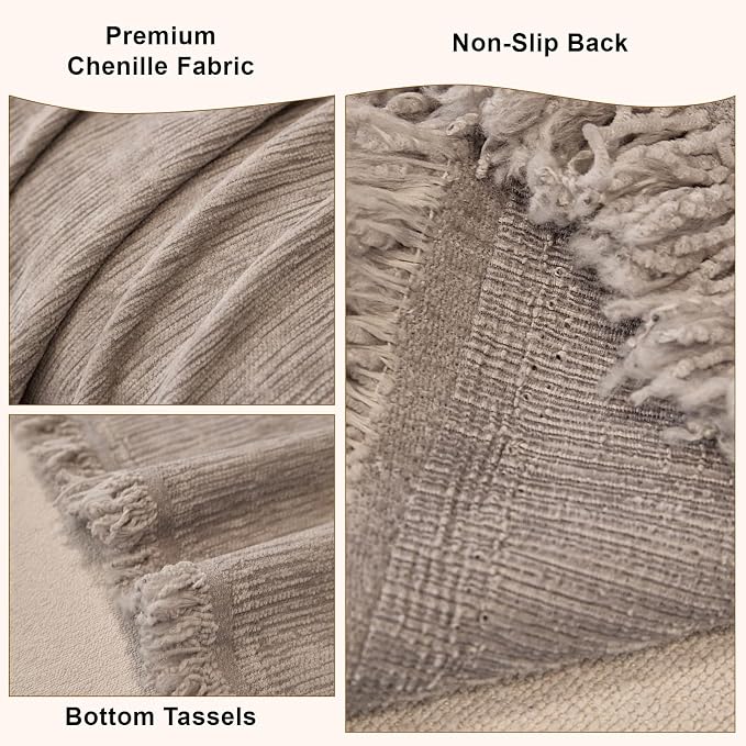 Solid Chenille Couch Cover for Dog Light Grey Throw Style Sofa Cover | Non Slip Washable Sofa Slipcover for L-Shaped Sofa, 3-4 Cushion Couch, Lounge Chaise, Bottom Tassels, XX-Large, 71"x150" - Image 5