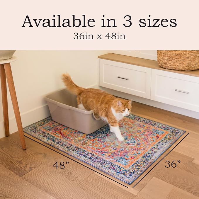Lovewag Cat Litter Mat, Litter Box Mat, Bohemian Jewel, 36x48, 2 Pack | Washable litter mat cover, kitty litter mat & cat mat for litter box, litter trapping mat, prevents tracking, multi-cat - Image 2