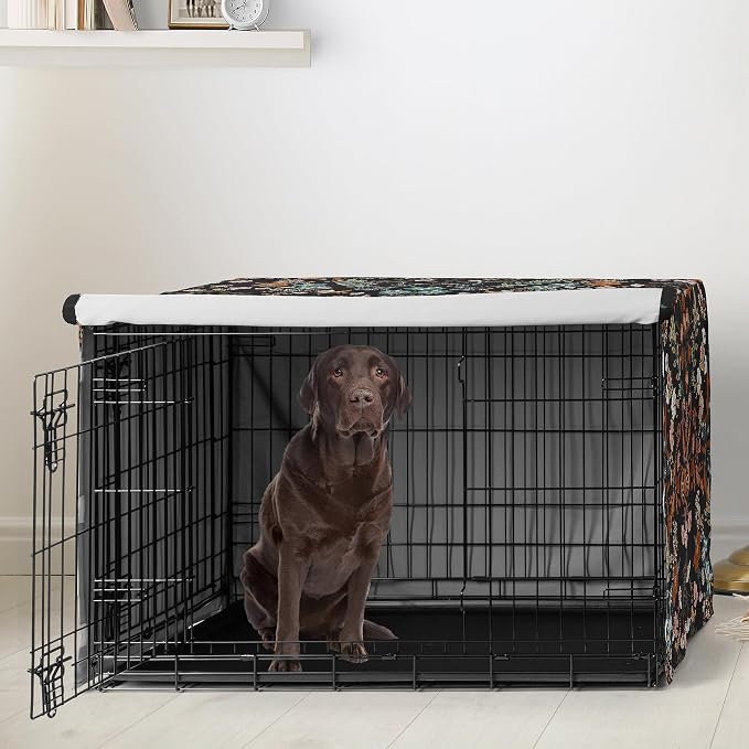 Sweet Jojo Designs 42in. Medium/Large Dog Crate Cover (Black Boho Wildflower) for Girls Pet Cage, Kennel Covers (Vintage, Floral, Leaves, Botanical, Paisley, Flower, Bohemian, Farmhouse, Orange, Blue) - Image 2