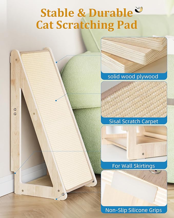 Aechonow 26.4'' Sisal Cat Scratcher Ramp for Indoor Cats | Vertical Scratching Pad for Large Cats, Wooden Cat Furniture - Image 4