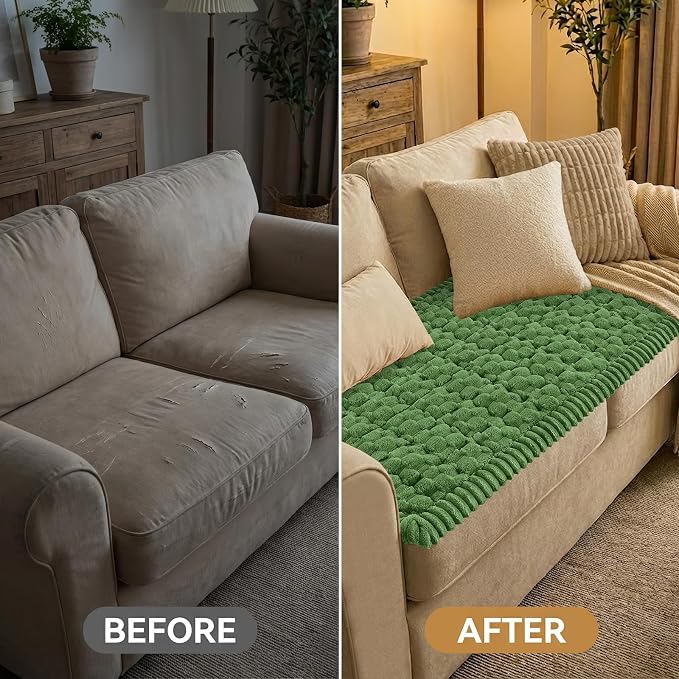 Smiry Non Slip Couch Covers for Dogs, Scratch Resistant Pet Sofa Protector | Machine Washable Soft Fuzzy Thick Furniture Cover for Sofa Loveseat Sectional Large Dogs, Olive Green, 27.6" x 82.7" - Image 7