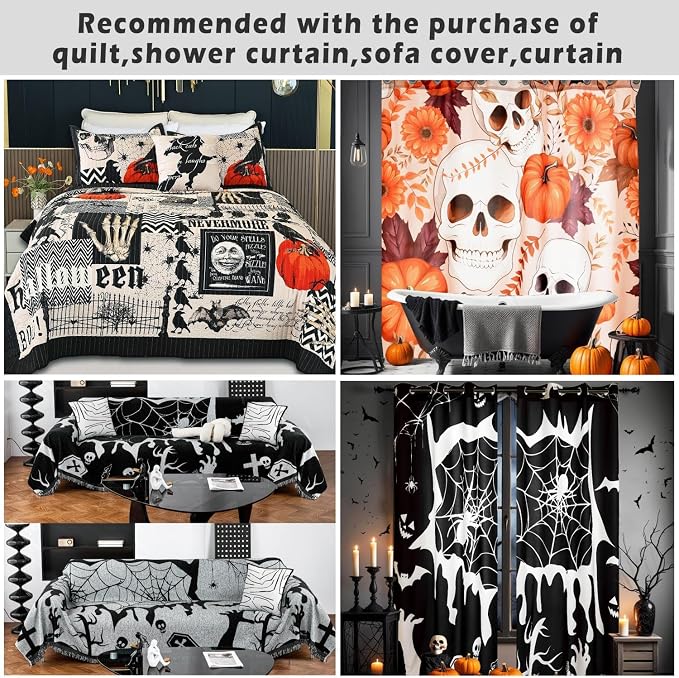 Cmfshape Halloween Sofa Slipcover-Black with Spider,Skull,Pet Friendly Couch Covers for 3 Cushion Sofa,Washable Sofa Protector for Holiday,Anti-Slip with Elastic Band - Image 4