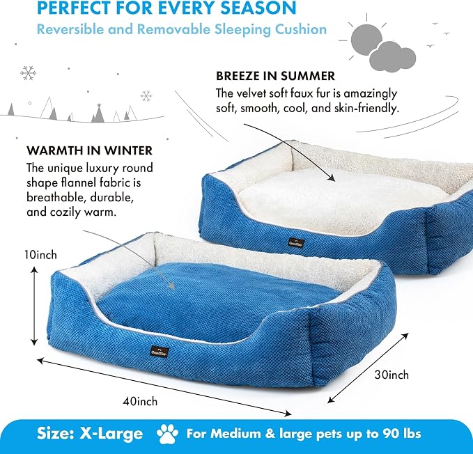 GRANDTIES Fluffy Dog Beds for Small Medium Large Dogs & Cats, Machine Washable Dog Bed, Rectangle Breathable Soft Calming Sleeping Warming Pet Beds with Waterproof & Non-Slip Bottom (XL 40", Azure) - Image 3