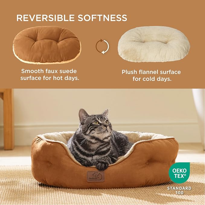 Bedsure Small Dog Bed Washable,Round Cat Beds for Indoor Cats,20in | Terracotta Soft Plush Pet Bed,Dog Beds for Small Dogs for Puppy and Kittens,Anti-Slip Bottom,Easy to Clean - Image 2