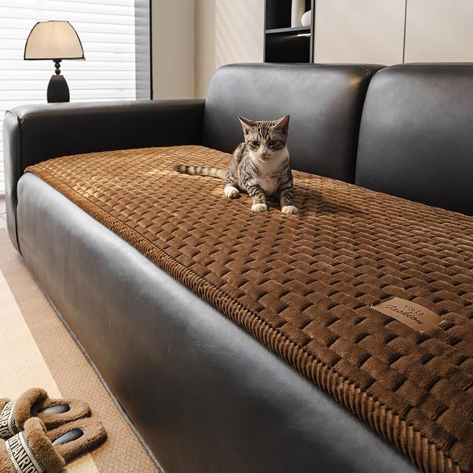 Couch Covers for Dogs Washable, Velvet Dog Couch Cover Protector, Fuzzy Plush Pet Sofa Cover for 2-3 Cushion Couch, Sofa Covers for Pets(1PC,Dark Brown,27.6"x70.9",2-3 Seater Sofa Pad Cover) - Image 2