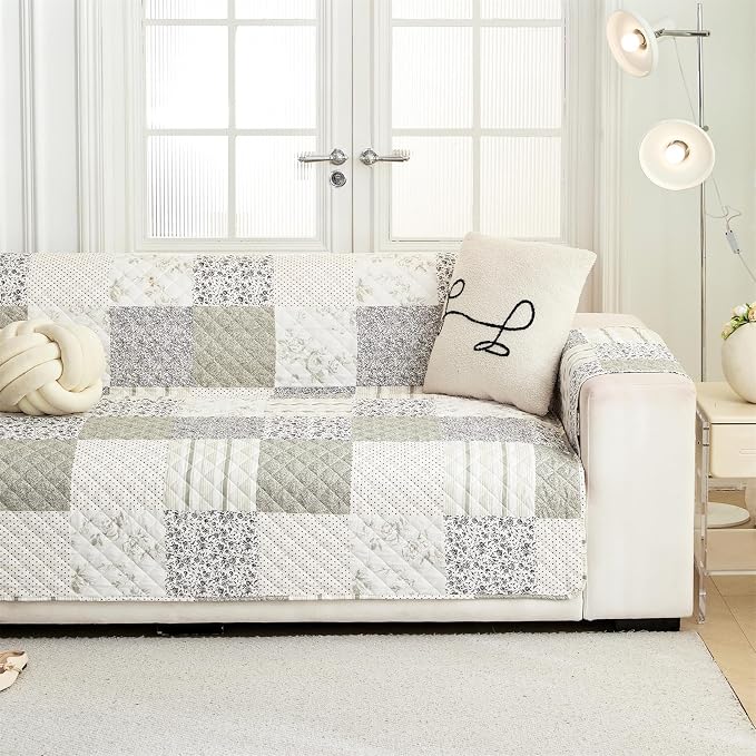 Cmfshape Skidproof Sofa Cover-Taupe Sofa Slipcover with Elastic Straps-Easy Fit Slip Cover-Patchwork Washable Furniture Protector for Pets and Kids(Sofa,Taupe) - Image 2