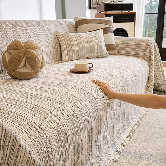 ROOMLIFE Couch Cover 3 Cushion Sofa, Washable Non Slip Furniture Sofa Protector Cover, Soft Chenille Sofa Slipcovers Sectional L Shape Dogs Couch Cover Throw Blanket with Tassels 71''X118'' by ROOMLIFE