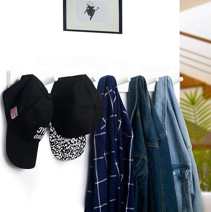 WEBI Coat Rack Wall Mounted,10 Hooks,38" Long Coat Hanger Wall Mount,Peg Rail Hat Hooks for Hanging Caps,Jacket,Clothes,Coats,White,2 Packs - Image 7